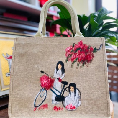 Túi đay vẽ tay theo yêu cầu Hải Phòng 35X30X14cm